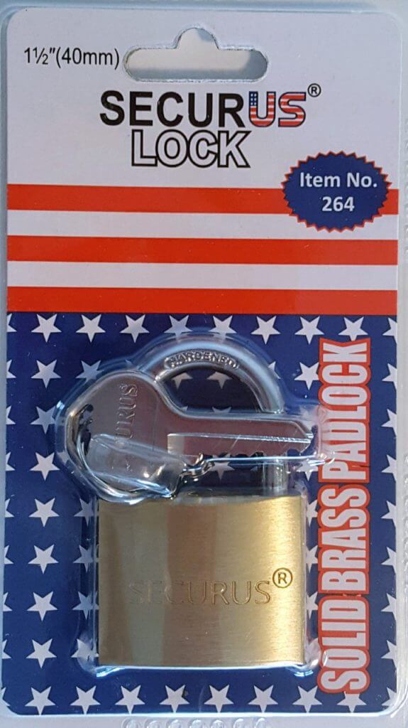 Securus 264 brass padlock in clamshell